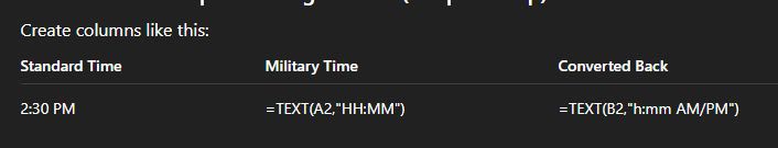 Military time converter set up in Google Sheets