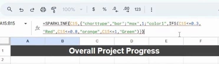 Google Sheets SPARKLINE progress bar formula