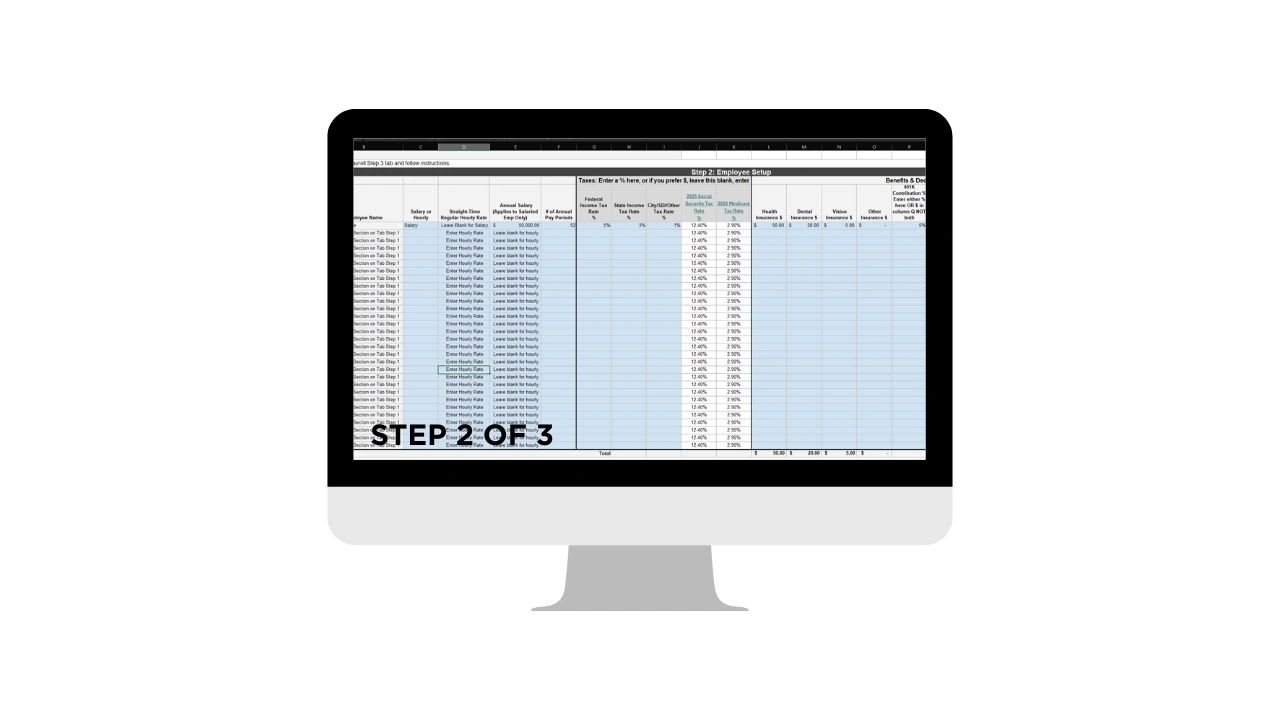 Employee setup sheet with pay rate and tax status fields