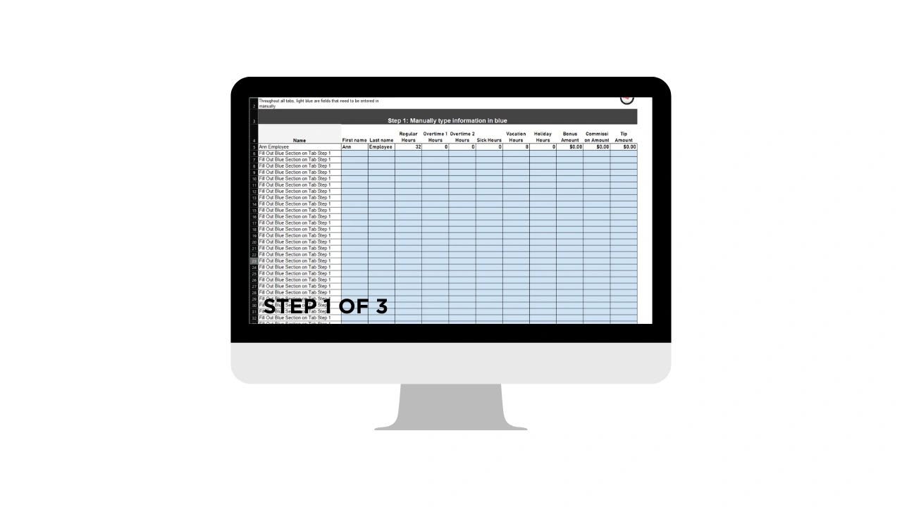 Employee setup sheet in the Excel payroll template