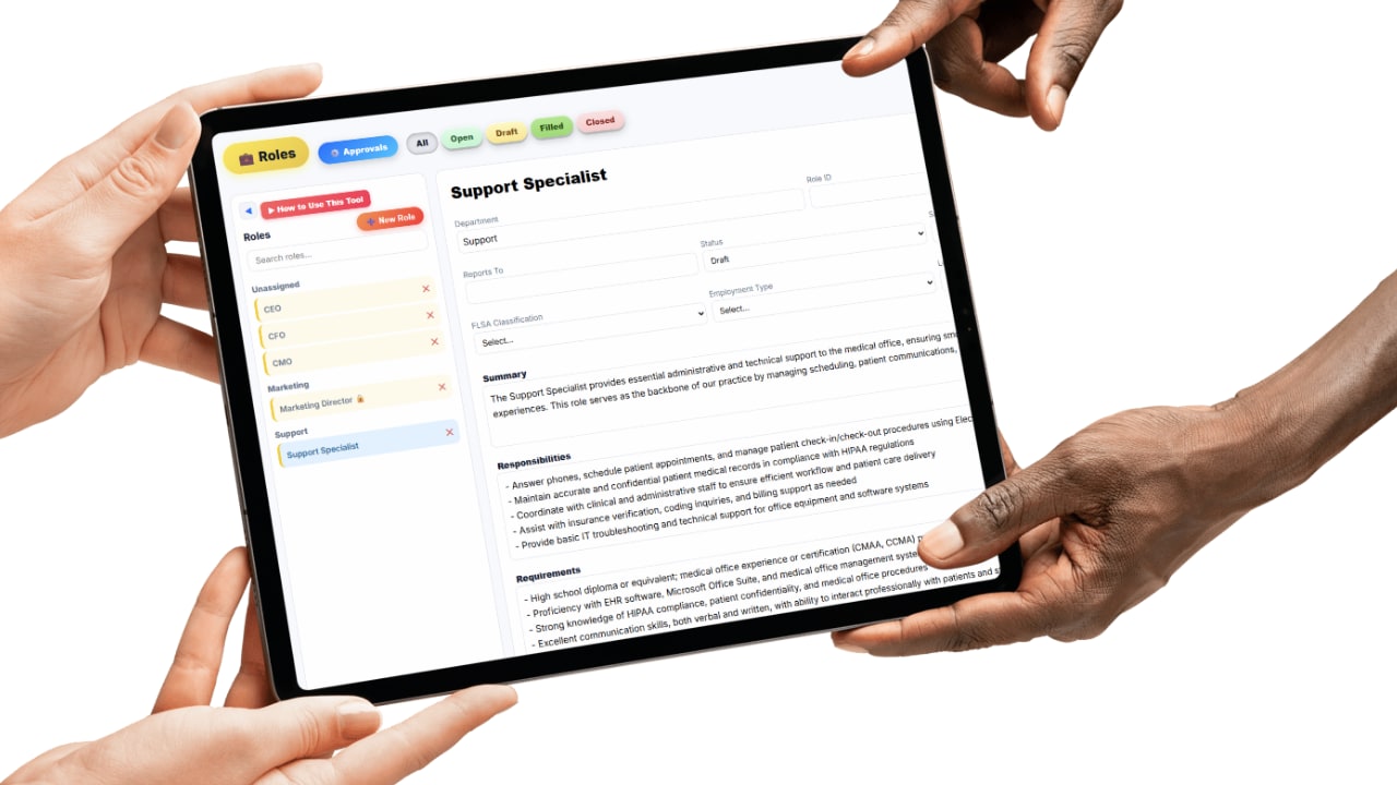 Job description library in Updoot cloud HR software showing stored role descriptions