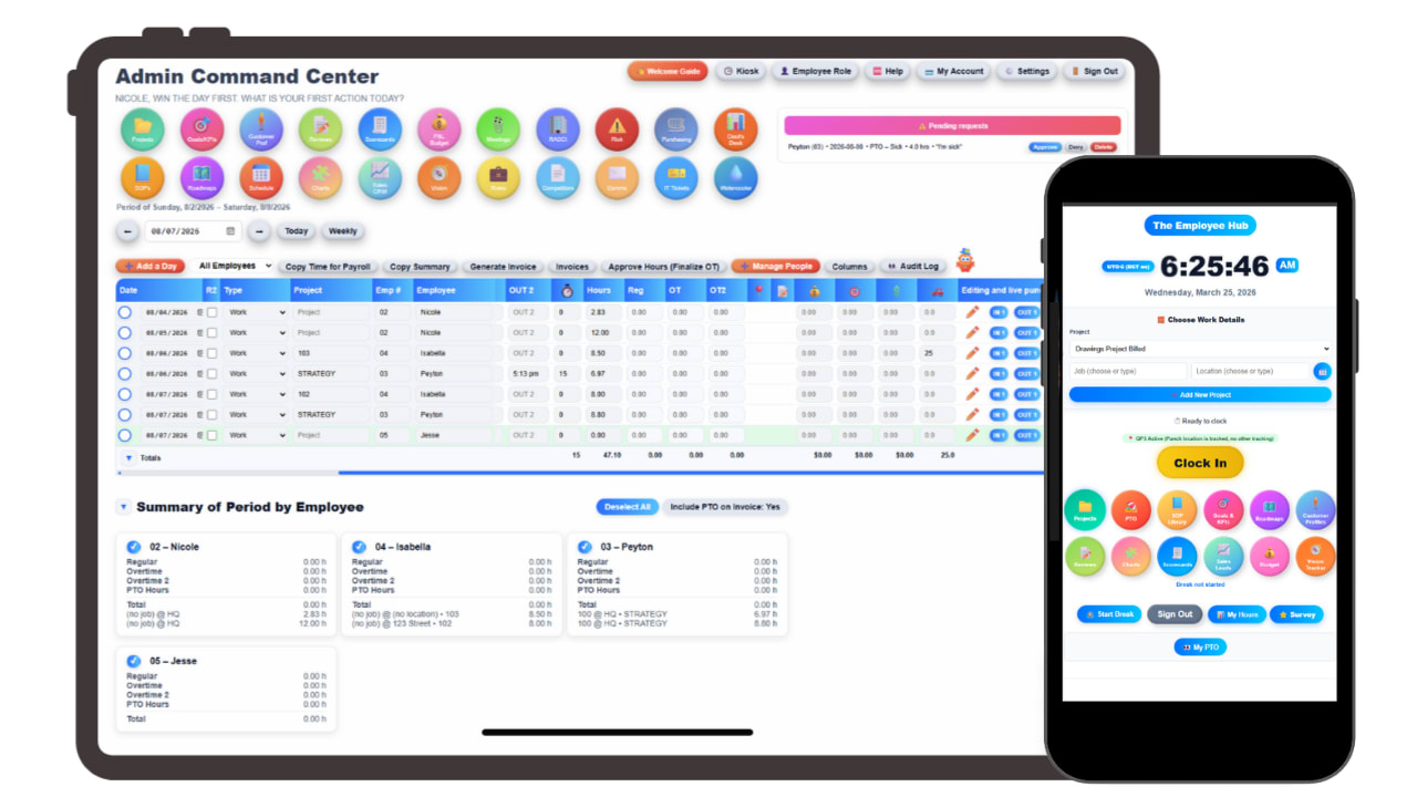 Updoot AI business management software on a phone and desktop