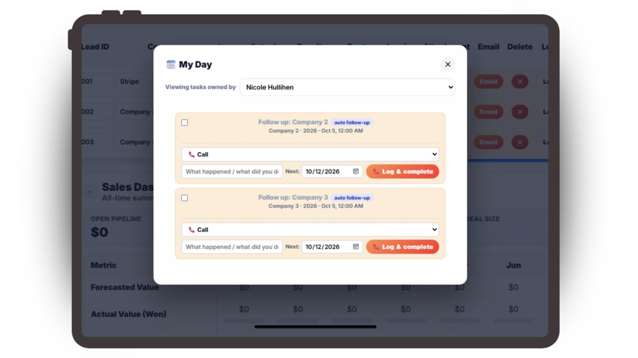 Updoot sales CRM and tracking software showing the pipeline and revenue dashboard