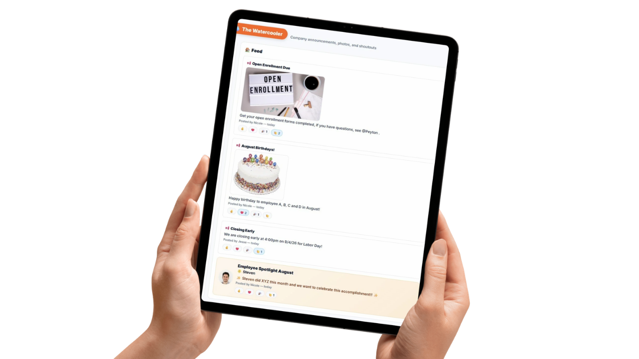Updoot Watercooler feature used to spotlight employees alongside performance review tracking