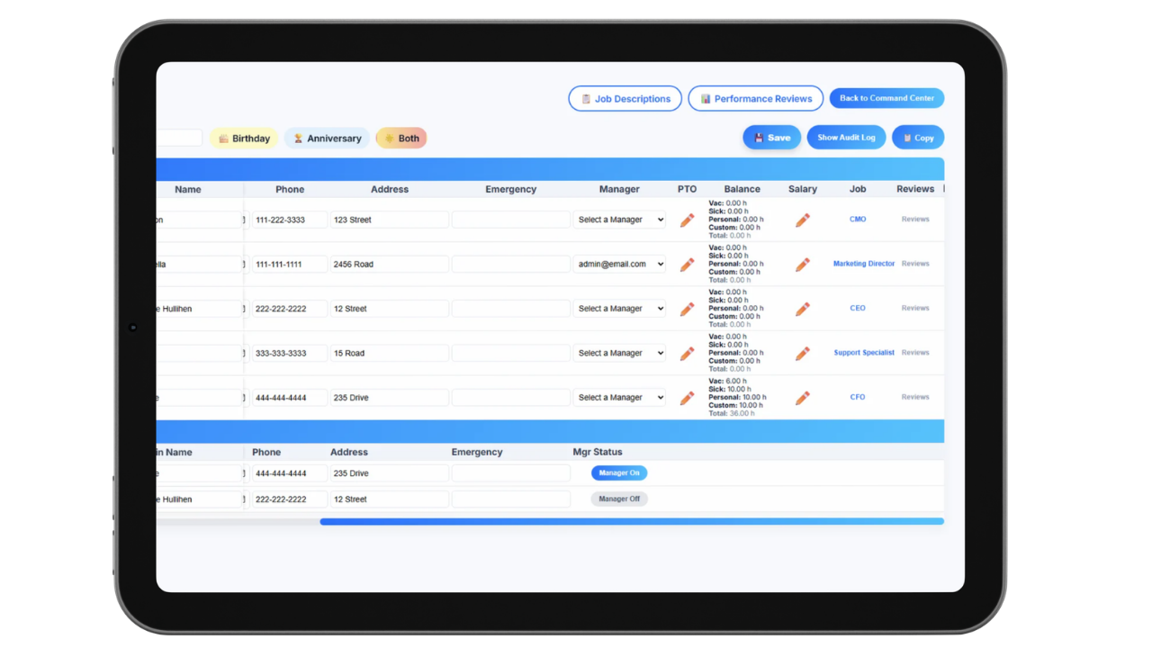 Role and team records connected to the org chart