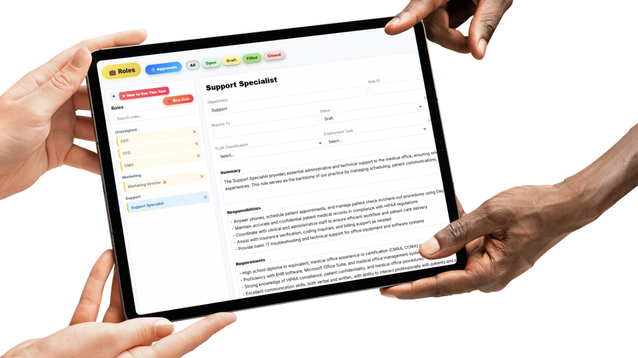 Job description library showing stored role descriptions