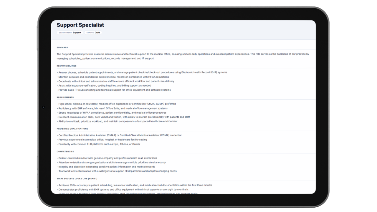 Job description reused for hiring and onboarding