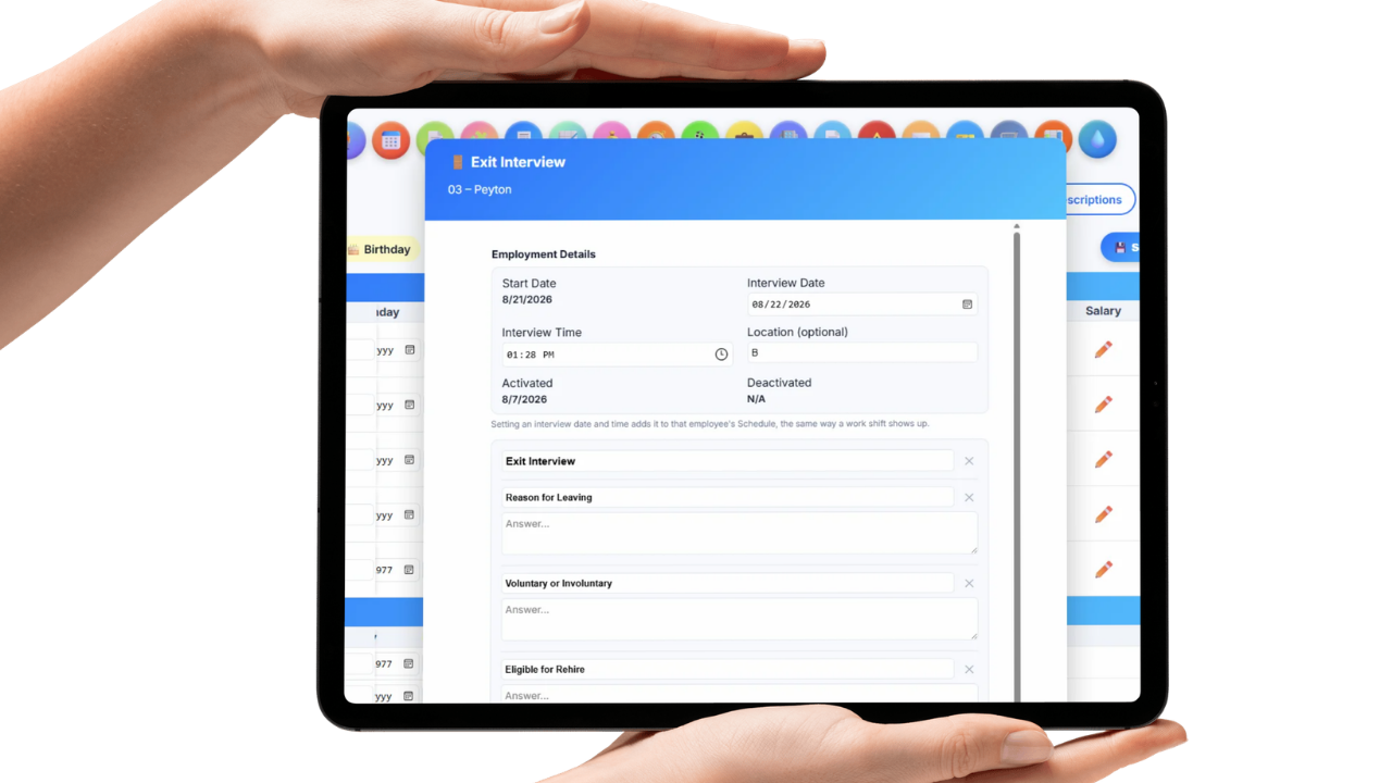 Exit interview questions with editable labels and an add section button