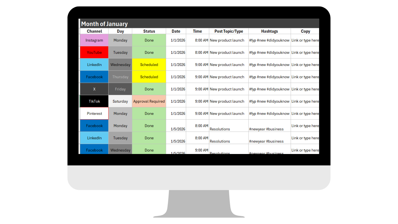 Social Media Calendar Template