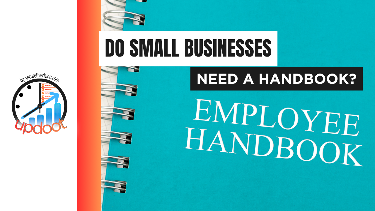 Small business owner reviewing an employee handbook