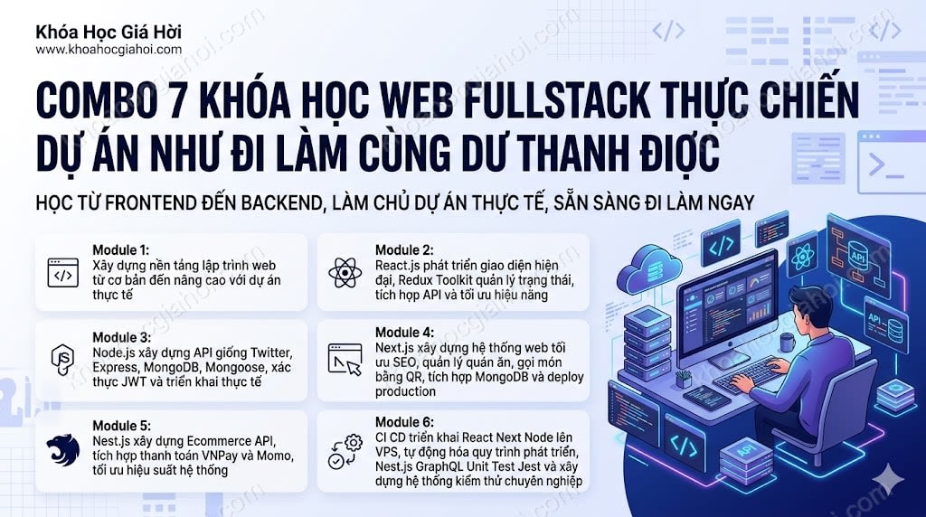 Combo 7 Khóa Học Web Fullstack – Thực Chiến Dự Án Như Đi Làm Cùng Dư Thanh Được