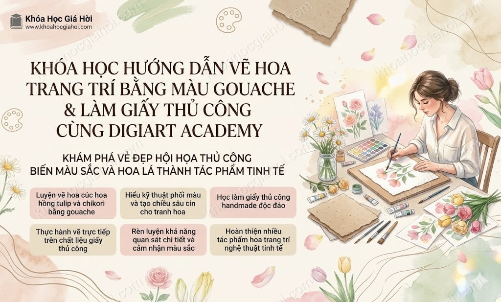 Khóa Học Hướng Dẫn Vẽ Hoa Trang Trí Bằng Màu Gouache & Làm Giấy Thủ Công Cùng Digiart Academy Khóa Học Hướng Dẫn Vẽ Hoa Trang Trí Bằng Màu Gouache & Làm Giấy Thủ Công Cùng Digiart Academy