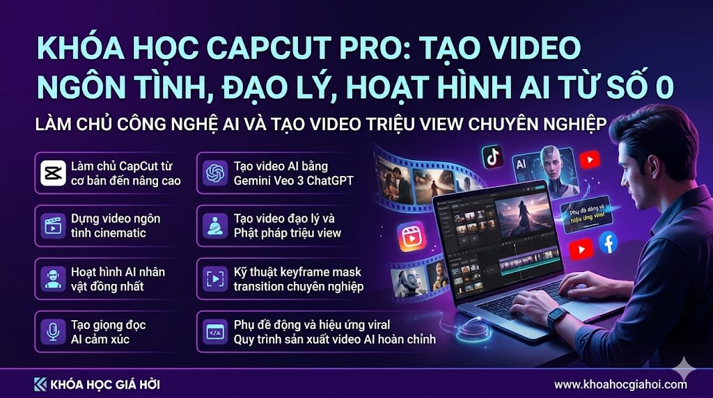 Khóa Học Capcut Pro: Tạo Video Ngôn Tình, Đạo Lý ,hoạt Hình Ai Từ Số 0