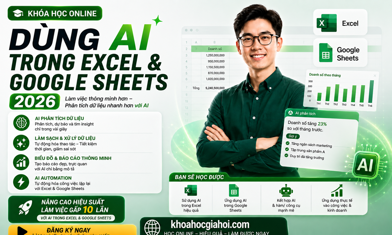 Khóa Học Ứng Dụng AI Trong Excel & Google Sheets 2026 Khóa Học Ứng Dụng AI Trong Excel & Google Sheets 2026