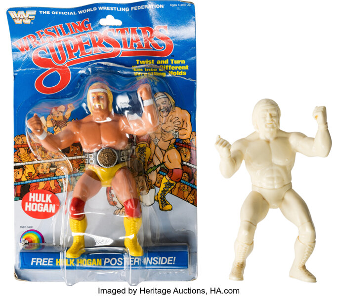 WWF Wrestling Superstars Hulk Hogan Hardcopy, Carded Figure & Case (LJN, 1984).
