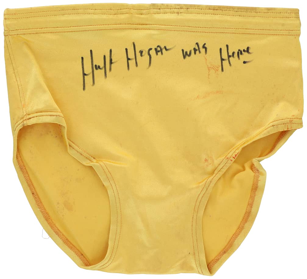 April 4, 1993 - WrestleMania IX - Hulk Hogan Fight-Worn, Signed, Inscribed Inner Tights - Hogan, Brutus 