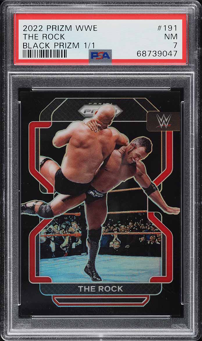 2022 Panini Prizm WWE Black Prizms The Rock 1/1 #191 PSA 7 NRMT
