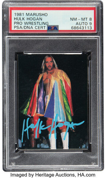 Signed 1981 Marusho Hulk Hogan PSA NM-MT 8, PSA/DNA Auto 9