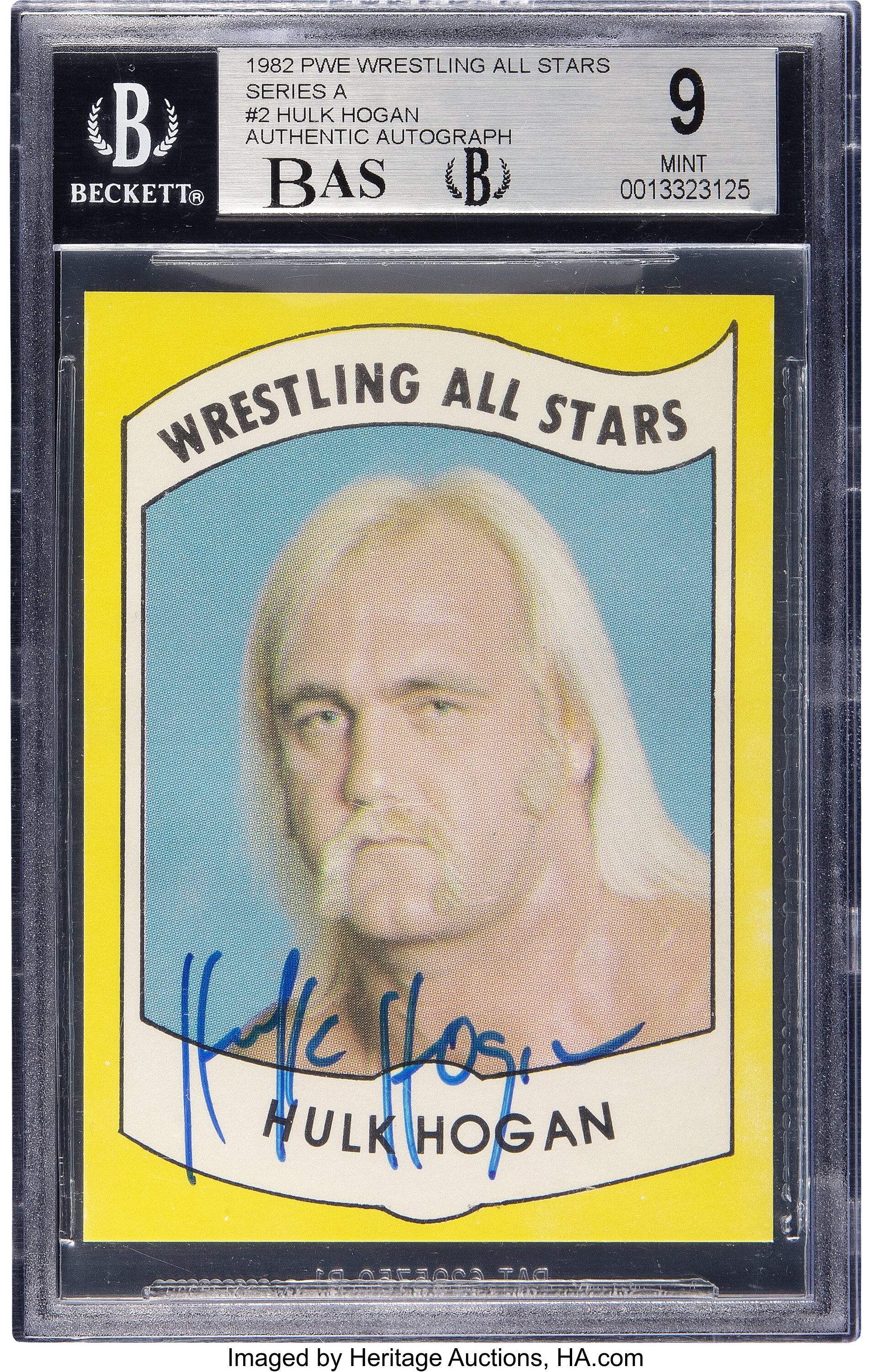 Signed 1982 PWE Wrestling All Stars Hulk Hogan (Series A) #2 BGS
Mint 9, Beckett Auto 10 - Pop One, None Higher.