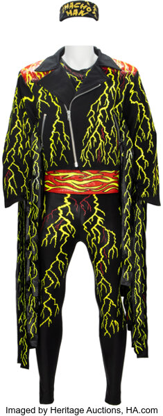 1990's Macho Man Randy Savage Worn Jacket & Outfit Used in Slim
Jim Promotion Photo Matched to Four Commercials & An Undated
Photograph - The Only Remaining Slim Jim Outfit from The Macho Man
Randy Savage Collection.
