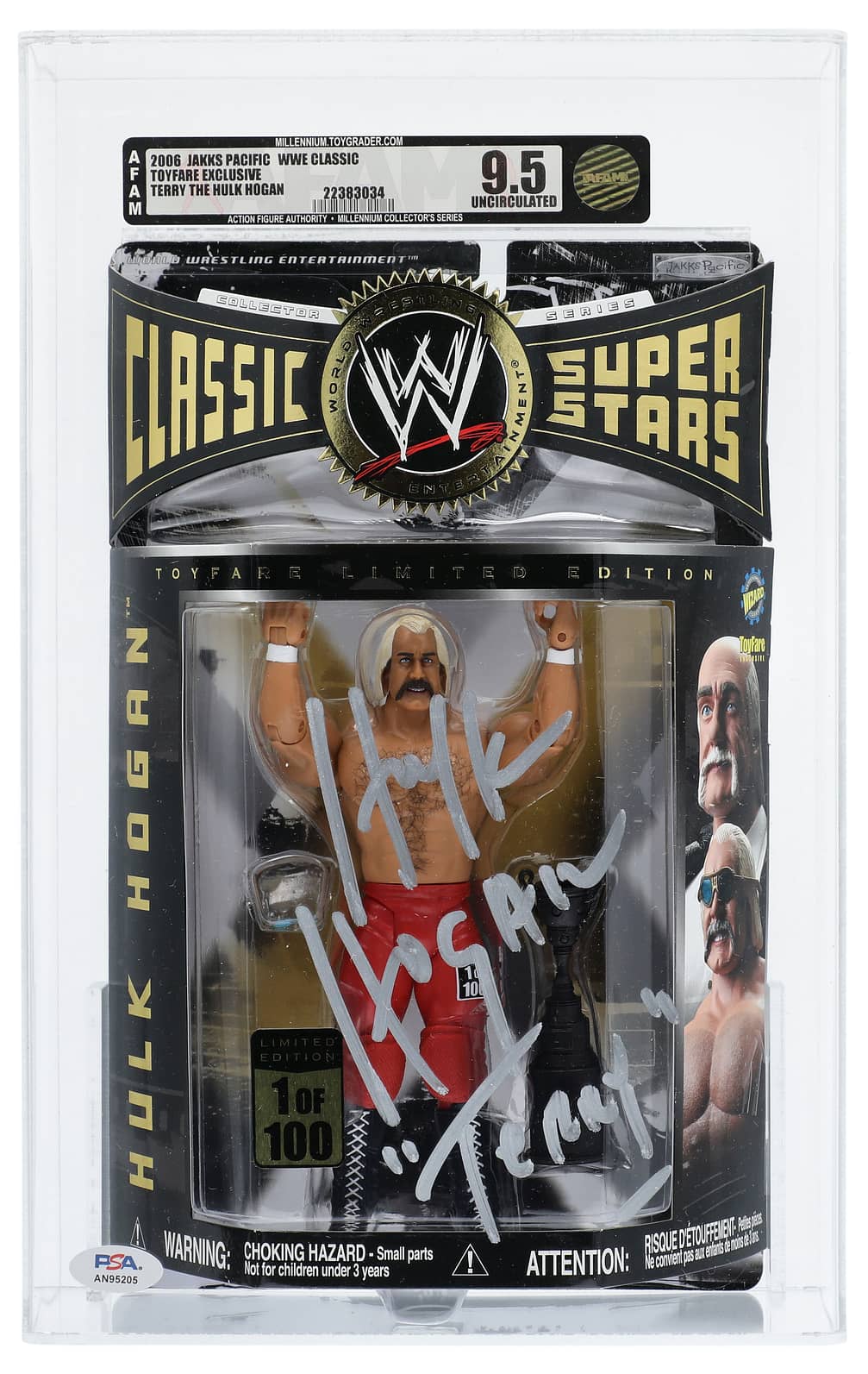 Hulk Hogan Signed, Inscribed 2006 Jacks Pacific WWE Classic Toyfare Exclusive Terry The Holk Hogan Action Figure - AFAM 9.5 Uncirculated, PSA/DNA