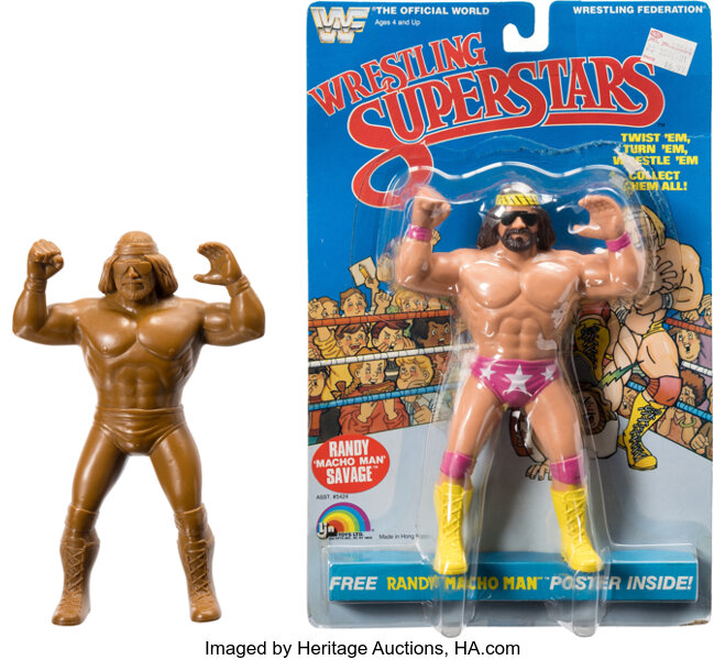 WWF Wrestling Superstars Macho Man Randy Savage Prototype, Carded Figure & Case (LJN, 1985).