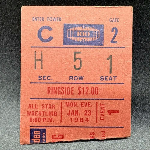 Main front view of 1984 Madison Square Garden ticket stub for Hulk Hogan vs. Iron Sheik Jan 23 1984 — historic first WWF World Heavyweight Title win collectible