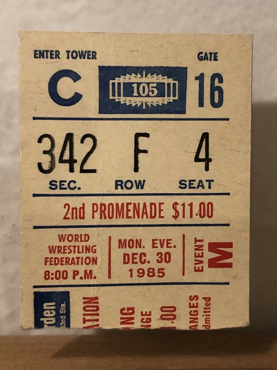 Main front view of rare WWF ticket stub — Madison Square Garden December 30 1985 Hogan vs Savage main event featuring Hogan introduction; collectible Hulk Hogan Macho Man Randy Savage wrestling memorabilia