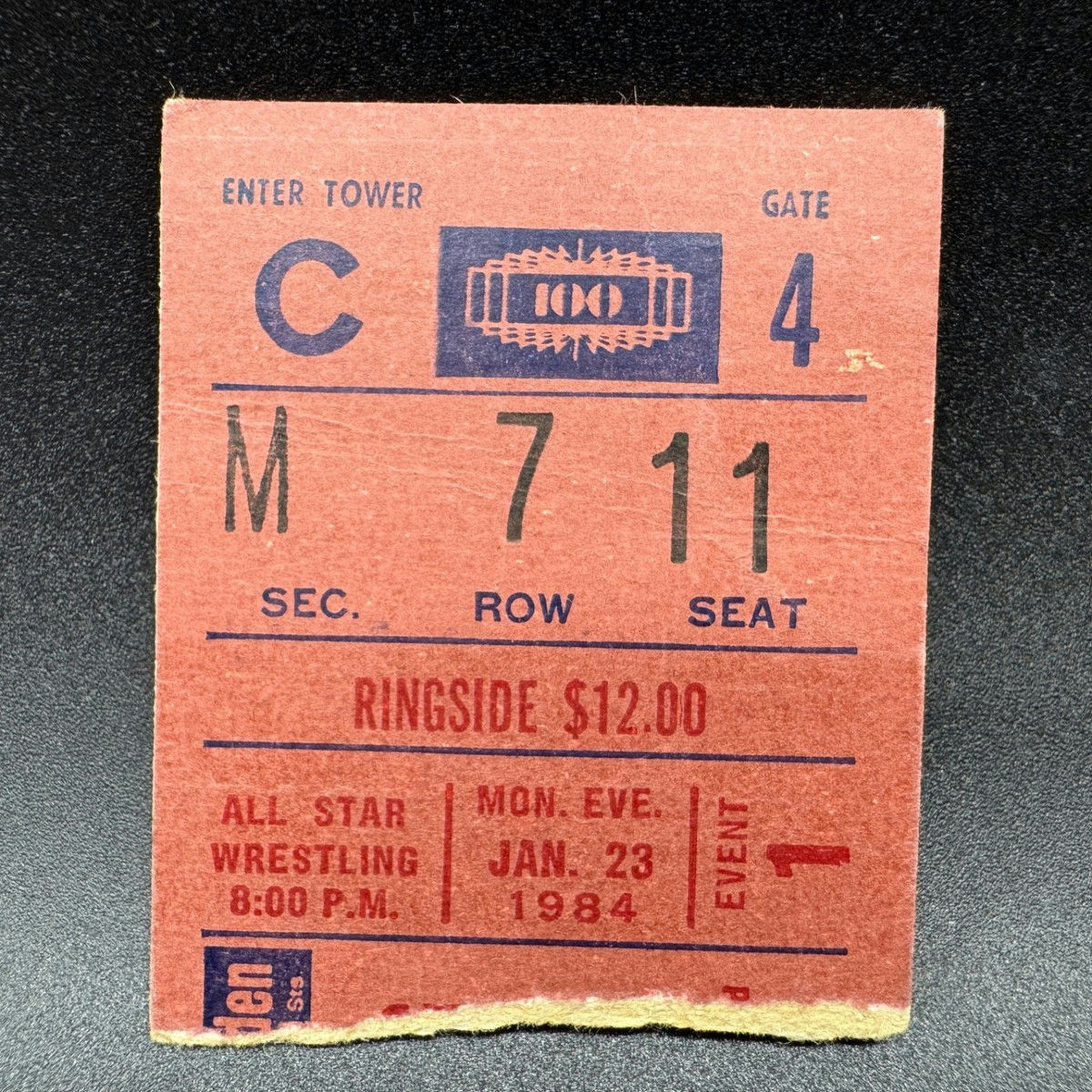 Main front view of 1984 Madison Square Garden ticket stub Hulk Hogan defeats Iron Sheik Jan 23 1984 historic first WWF Championship vintage collectible