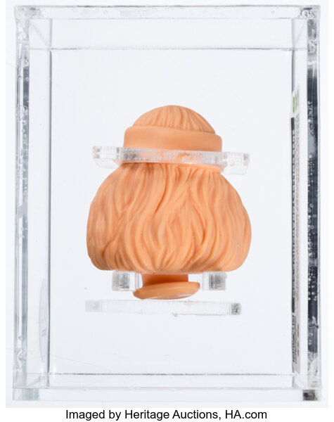 Rear view of 1987 LJN Macho Man Randy Savage first shot prototype head showing sculpted hair, neck post and production markings from the Wrestling Superstars line