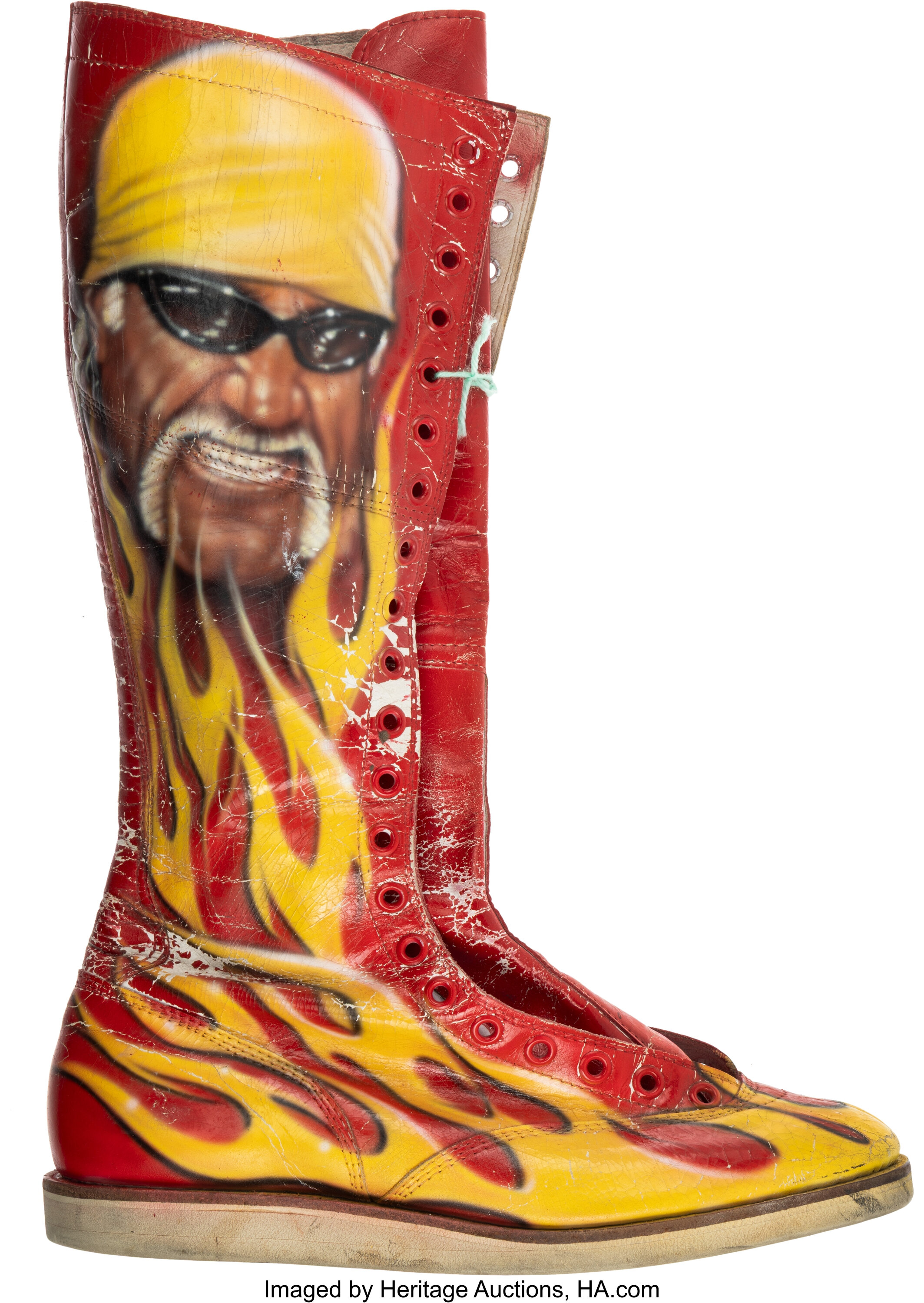 Front profile of Hulk Hogan 2003 WrestleMania XIX match-used boot worn vs. Vince McMahon photo-matched to WrestleMania XIX