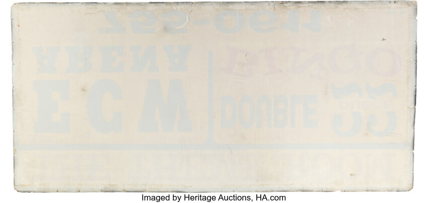 Close-up alternate view focusing on clustered wrestler signatures, paint texture, rivet mounting and weathering on the Mid-1990s ECW 2300 Arena outdoor sign, highlighting authenticity and collectible condition