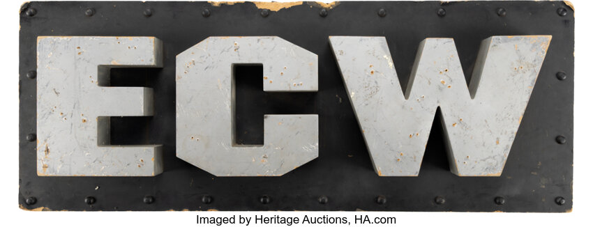 Front view of mid‑1990s Extreme Championship Wrestling ECW event‑worn entrance sign authentic collectible