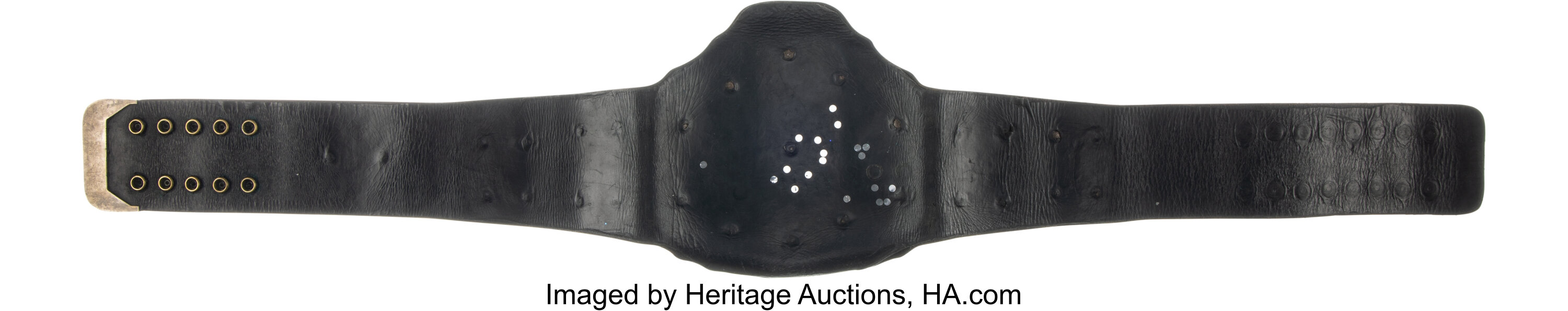 Rear and strap detail with snaps, leather condition and provenance from Heritage Auction Lot 9138, sold for $158,600 on 05/17/2026