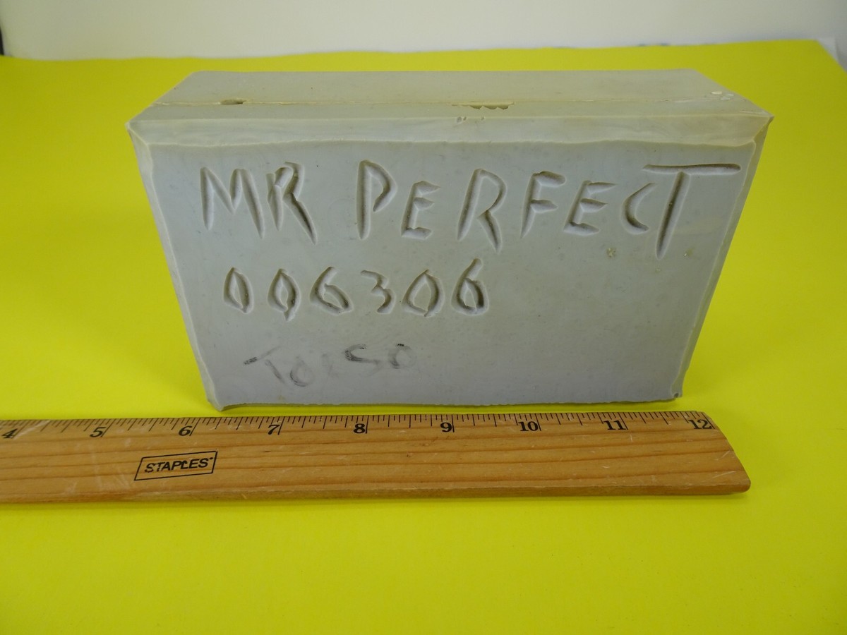 Main front view of Hasbro WWF 1991 Series 2 prototype silicon mold for Mr. Perfect (Curt Hennig) rare vintage employee sample showing full sculpt detail and mold cavity