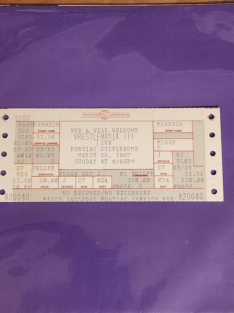 Main front view of 1987 WWF WrestleMania III full ticket stub featuring Hulk Hogan vs. Andre the Giant PSA 2 graded slab rare vintage WWE collectible