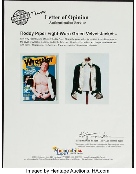 Back view of Roddy Piper match-worn jacket from the 1980s showing construction and wear patterns indicative of early career use