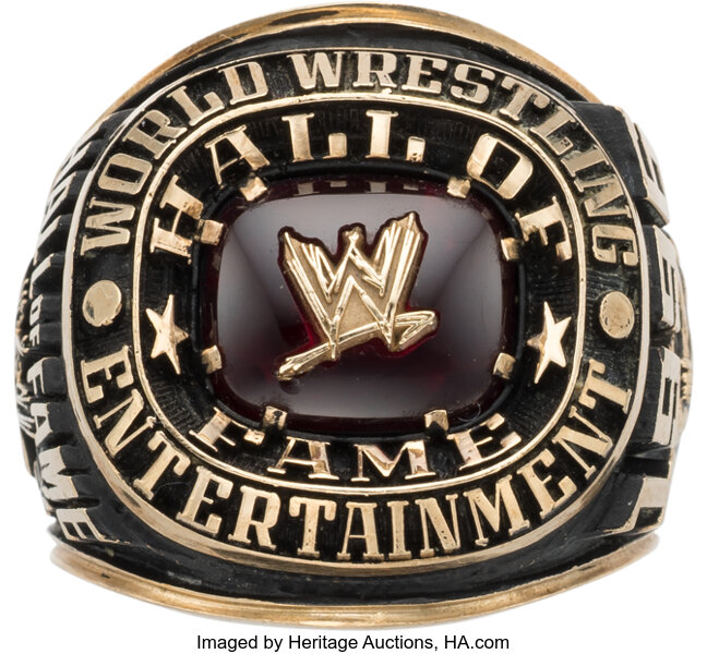 Main front view of 1996 Pat Patterson original WWF Hall of Fame ring one of the earliest produced showing the ring face and overall condition