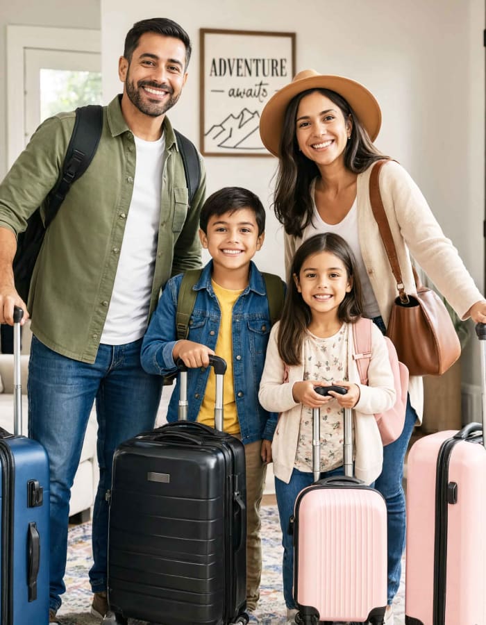 Familia preparada para comenzar su viaje