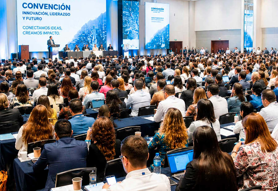 Attendees gathered at a convention and conference