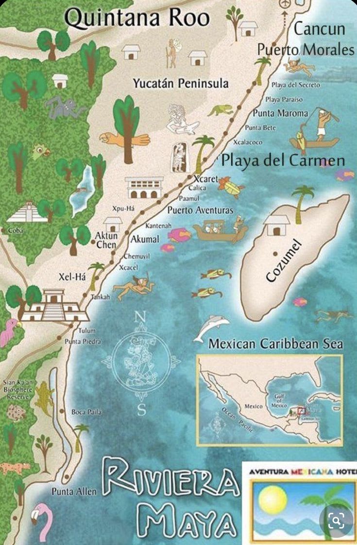 Tourist map of the Riviera Maya and its main destinations