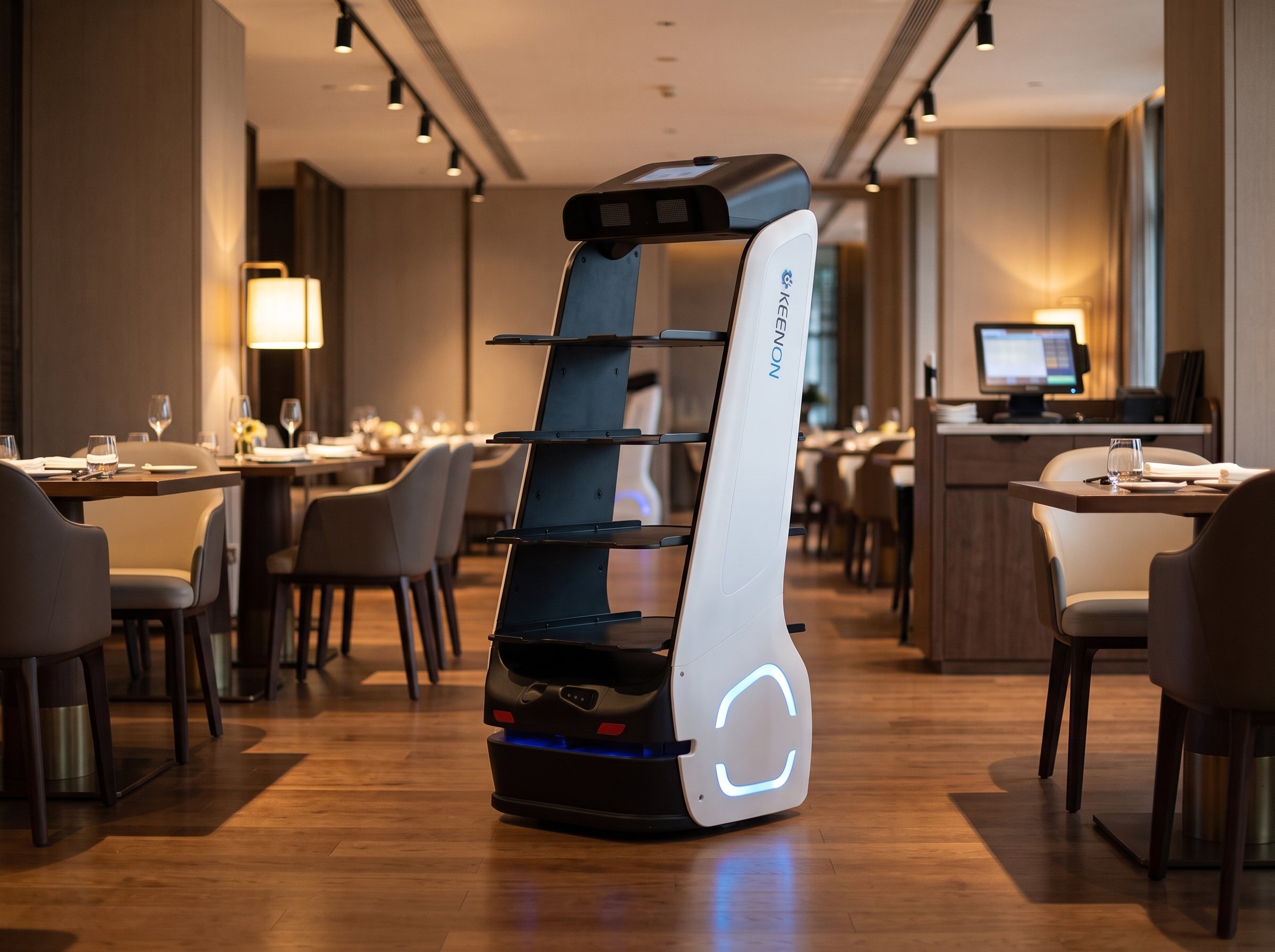 Robot mesero Keenon T5 LS con navegación láser SLAM y cuatro repisas