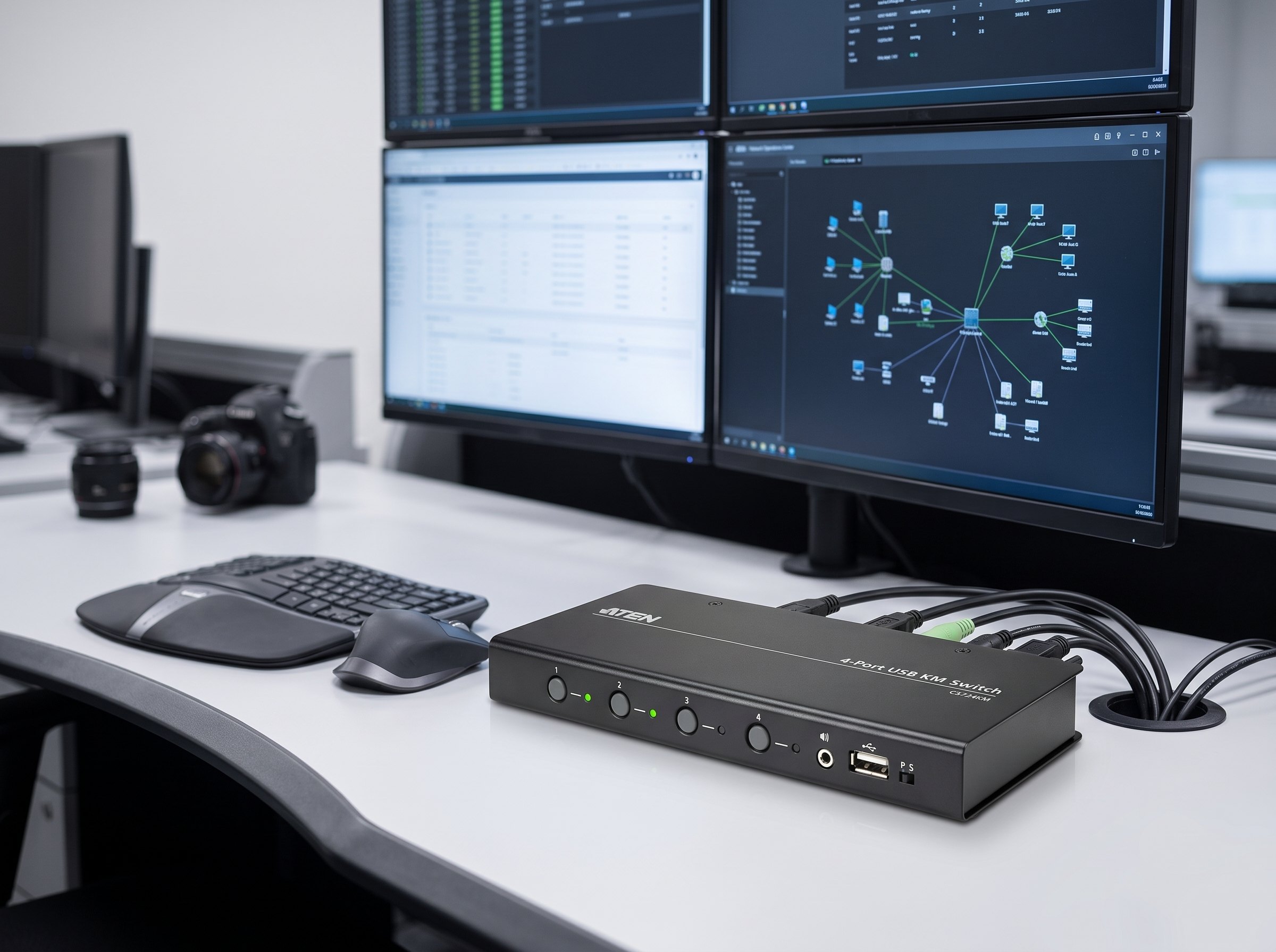 Conmutador KM ATEN CS724KM de 4 puertos con Boundless Switching