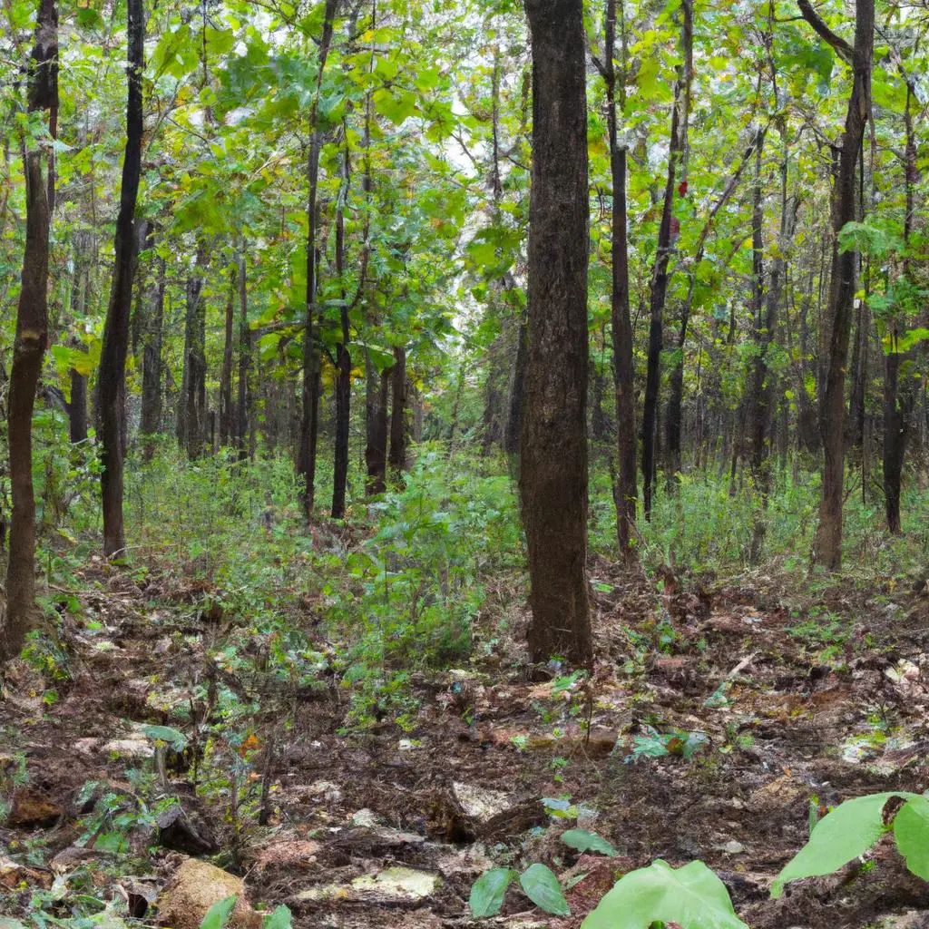 Cảnh quan rừng với cây Teak thể hiện tác động môi trường của sàn gỗ Teak