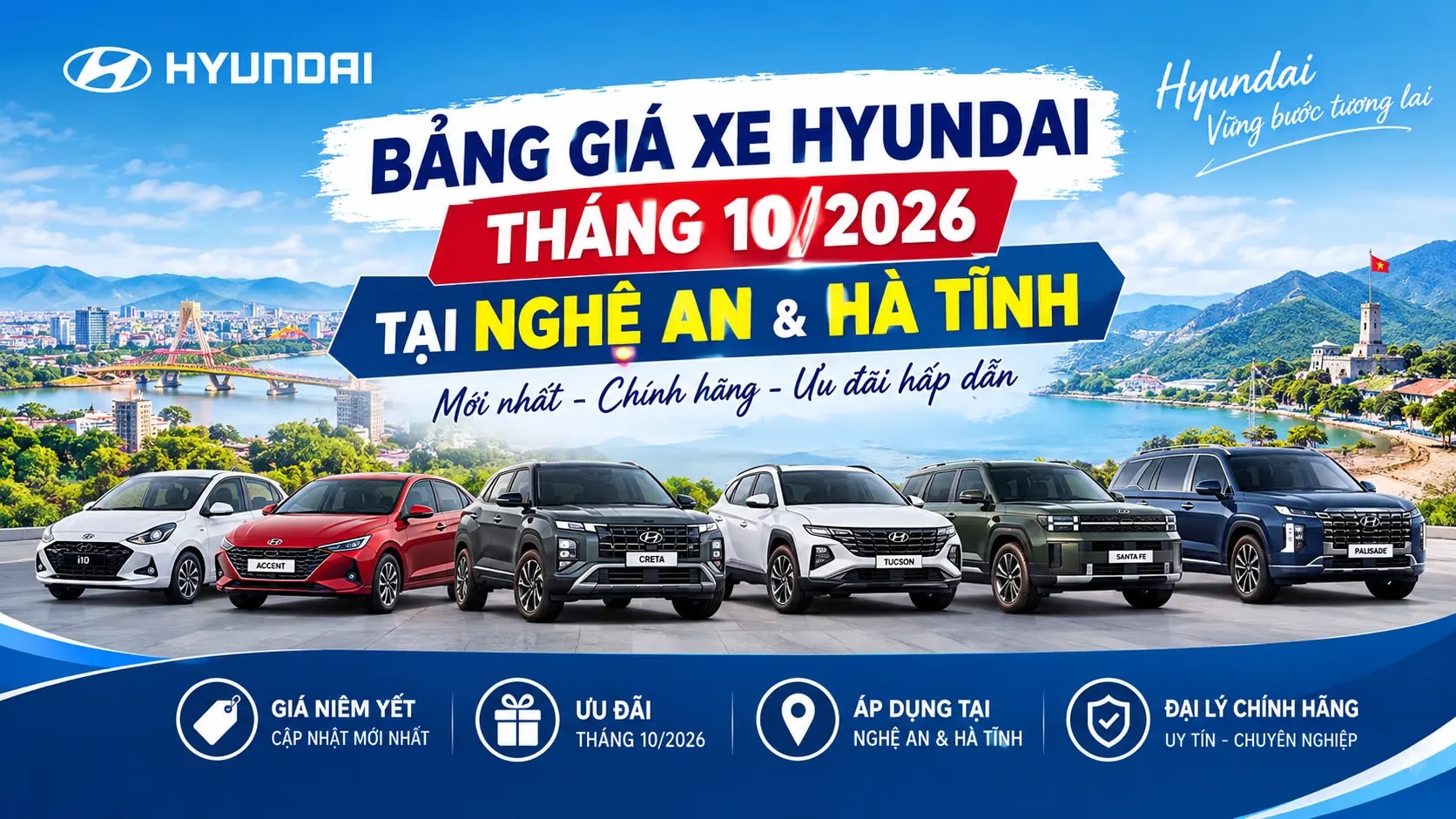 Bảng giá xe Hyundai tháng 10/2026 tại Nghệ An & Hà Tĩnh
