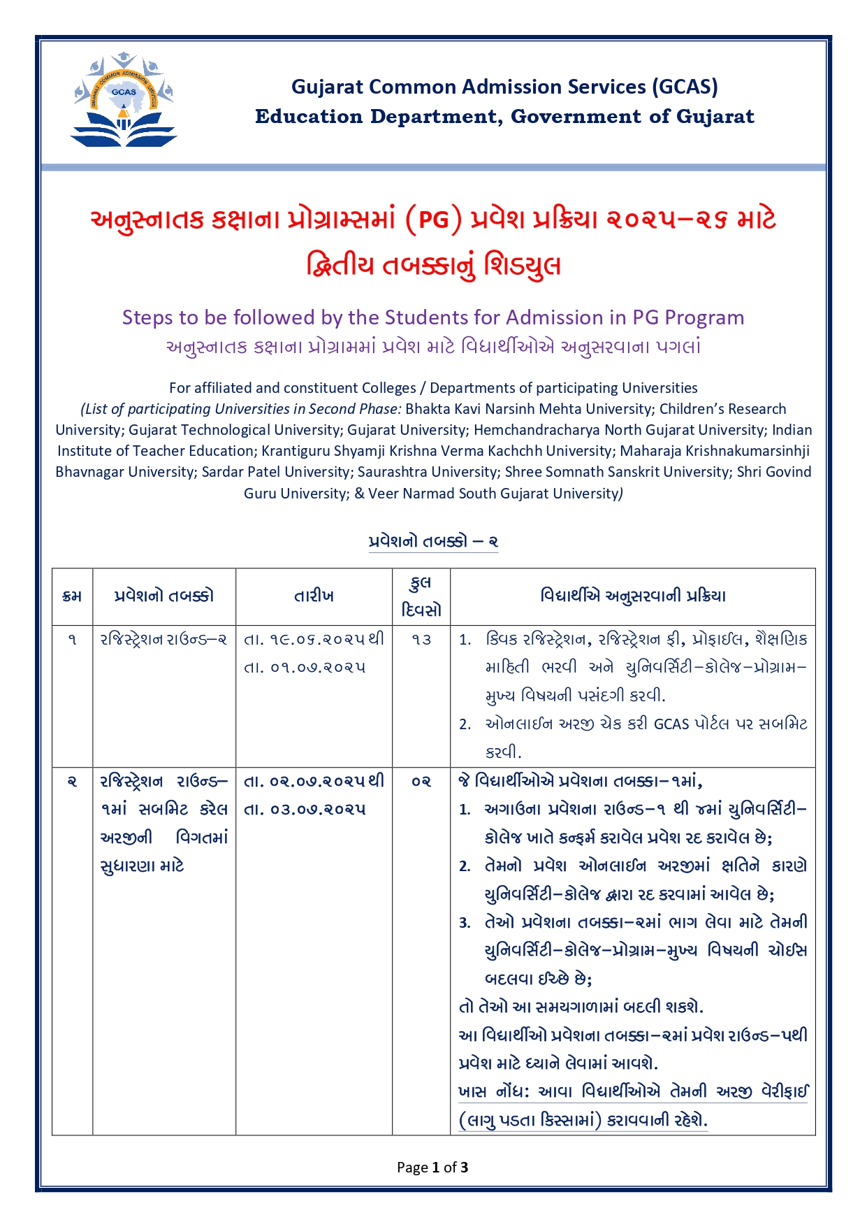 GCAS PG Admission Phase-2 2025-26: Important Dates, Process ...