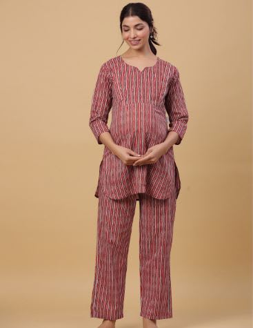 Striped Pure Cotton Maternity Night Suit