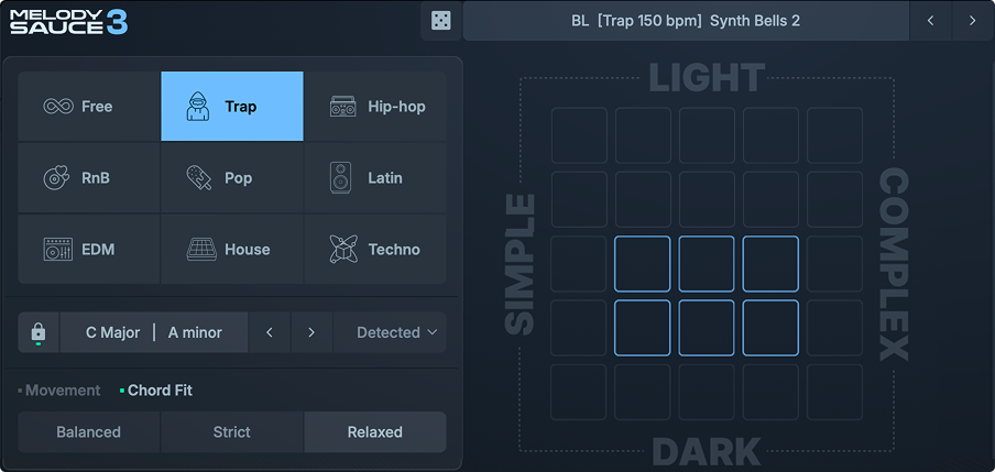 Generation settings &mdash; Genre, Style, Key, Movement, Chord Fit