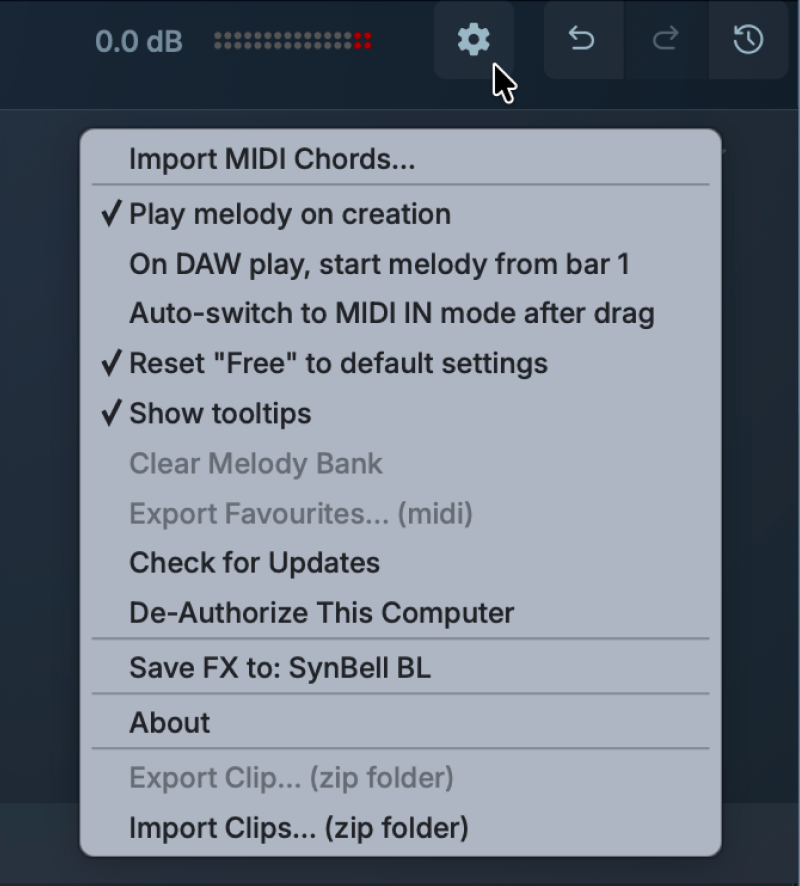 Global controls and Settings menu