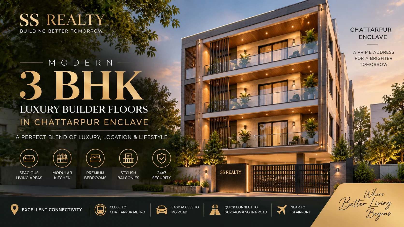 3 BHK Flats in Chattarpur Enclave Phase 1 & 2 | SS Realty